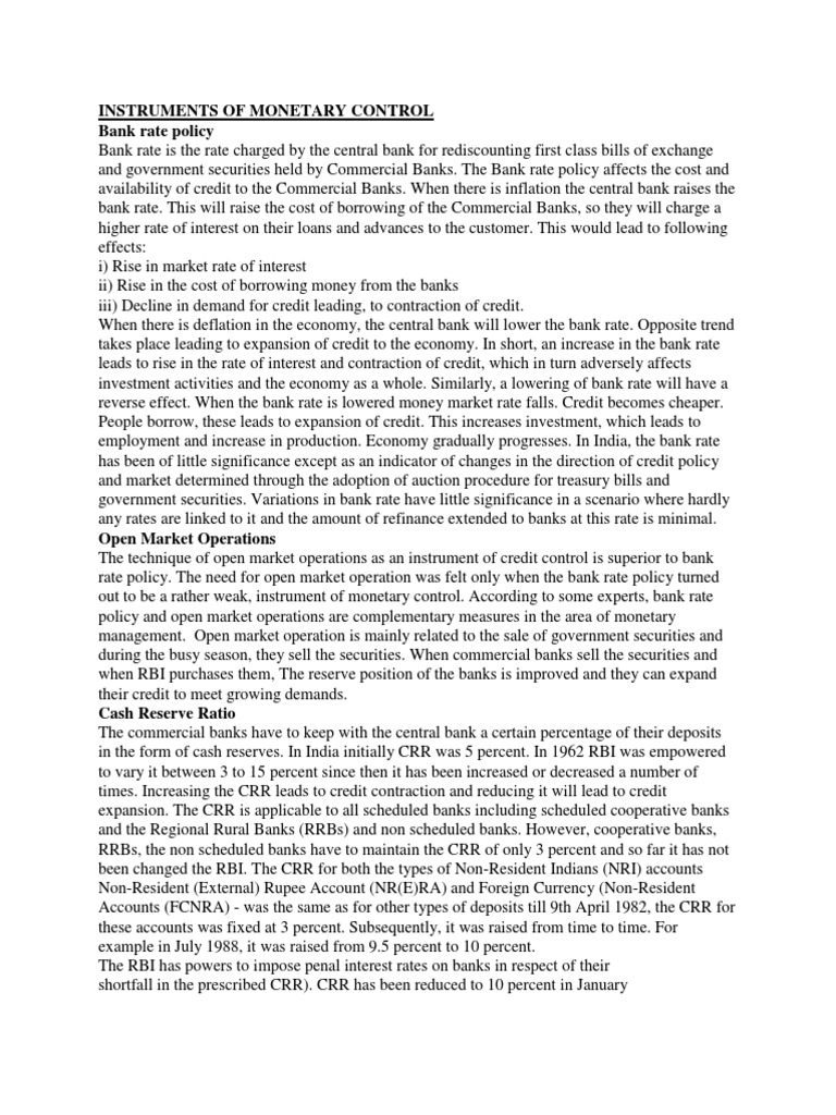 Monetary Control Instruments Explained | PDF | Open Market Operation ...