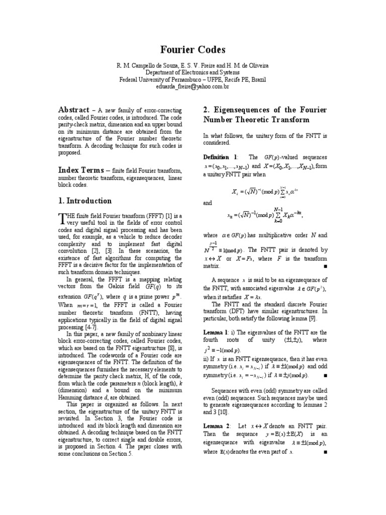 Fourier Codes: 2. Eigensequences of The Fourier Number Theoretic ...