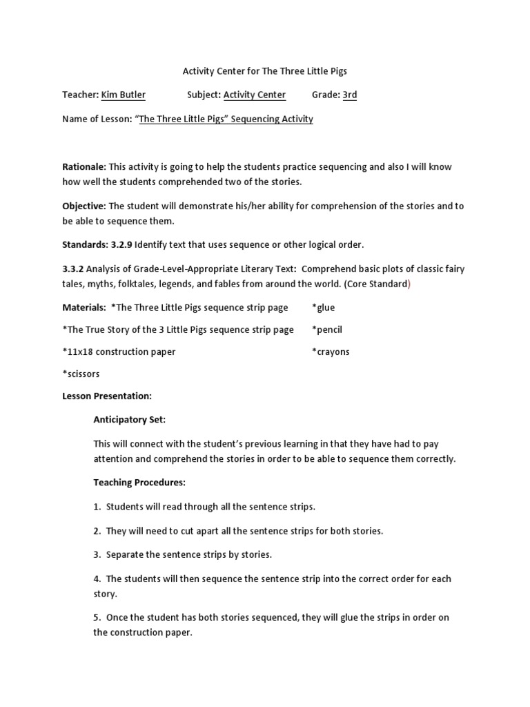 Three Little Pigs Sequencing Activity | PDF | Reading Comprehension |  Behavior Modification