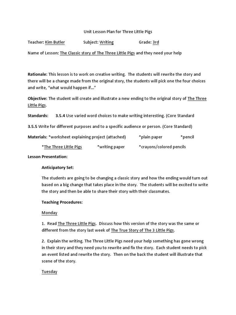 Creative Writing: Three Little Pigs | PDF | Lesson Plan | Pedagogy