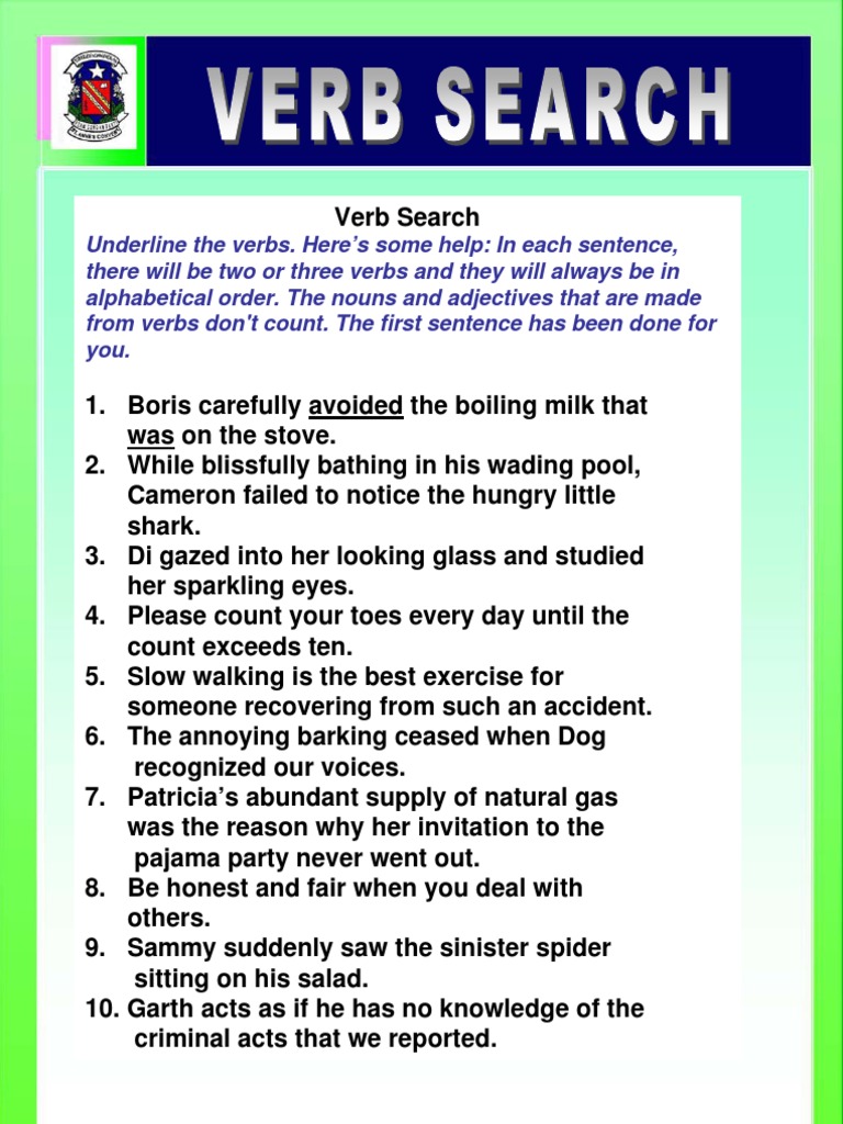 Verb Identification Worksheet | PDF