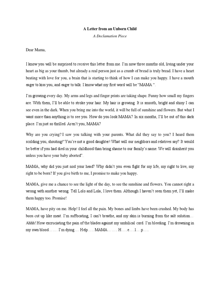 A Letter From An Unborn Child