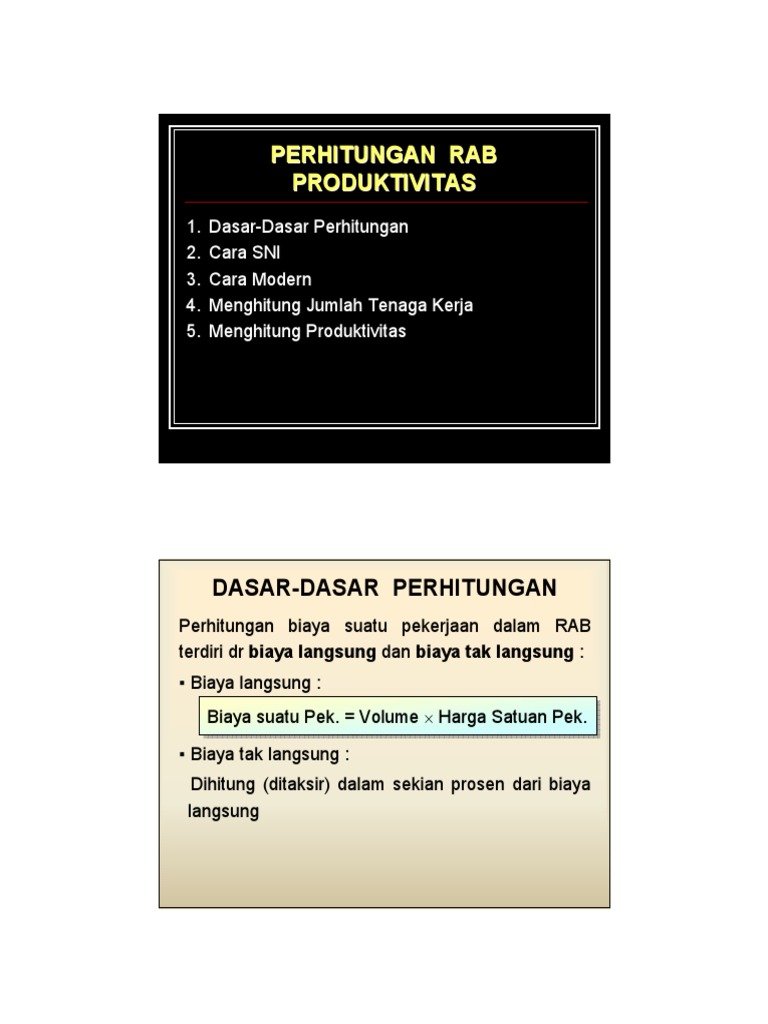 Perhitungan RAB dan Produktivitas | PDF | Metode & Bahan Ajar ...