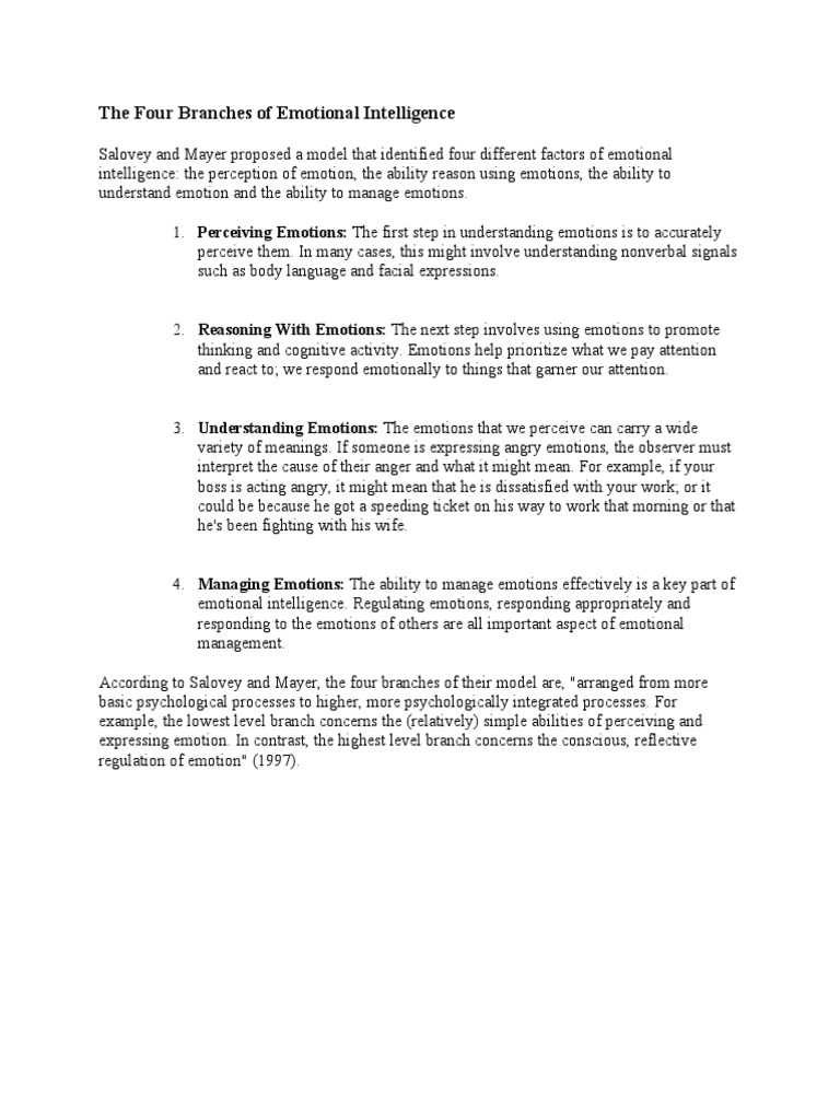 The Four Branches of Emotional Intelligence | PDF | Career & Growth ...