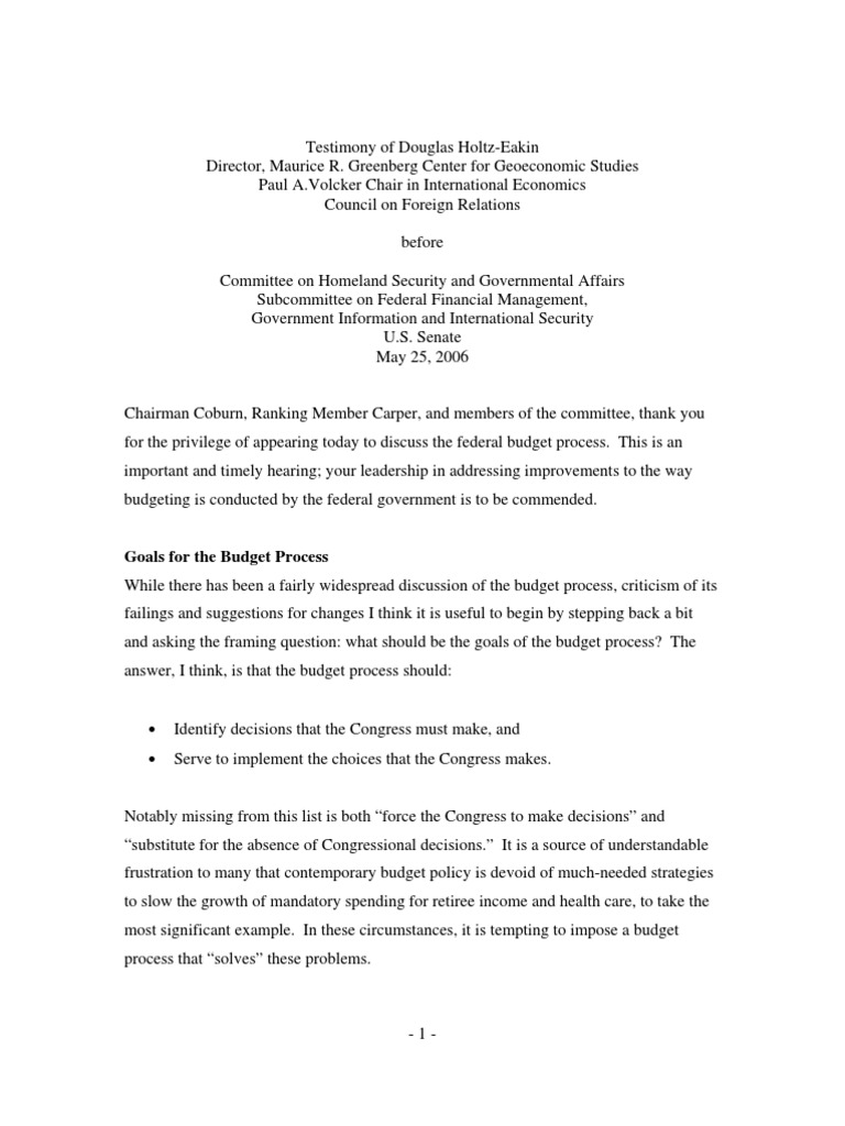 Federal Budget Process Testimony Insights | PDF | Baseline (Budgeting ...