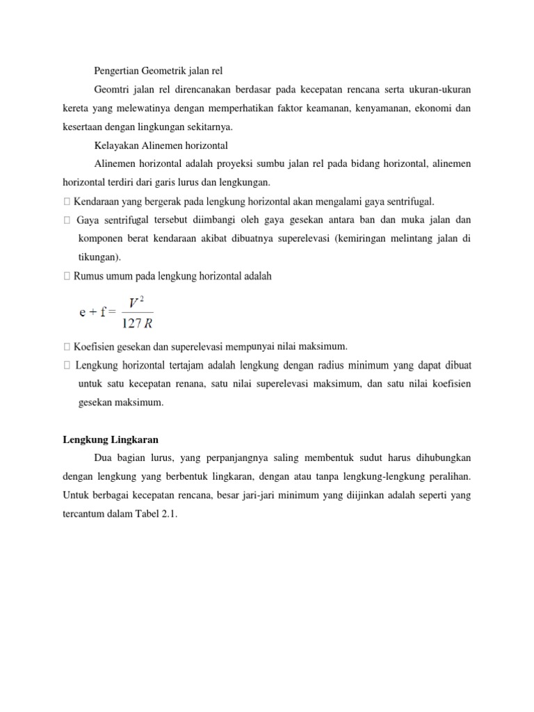 Kecepatan Rencana pada Geometri Rel | PDF