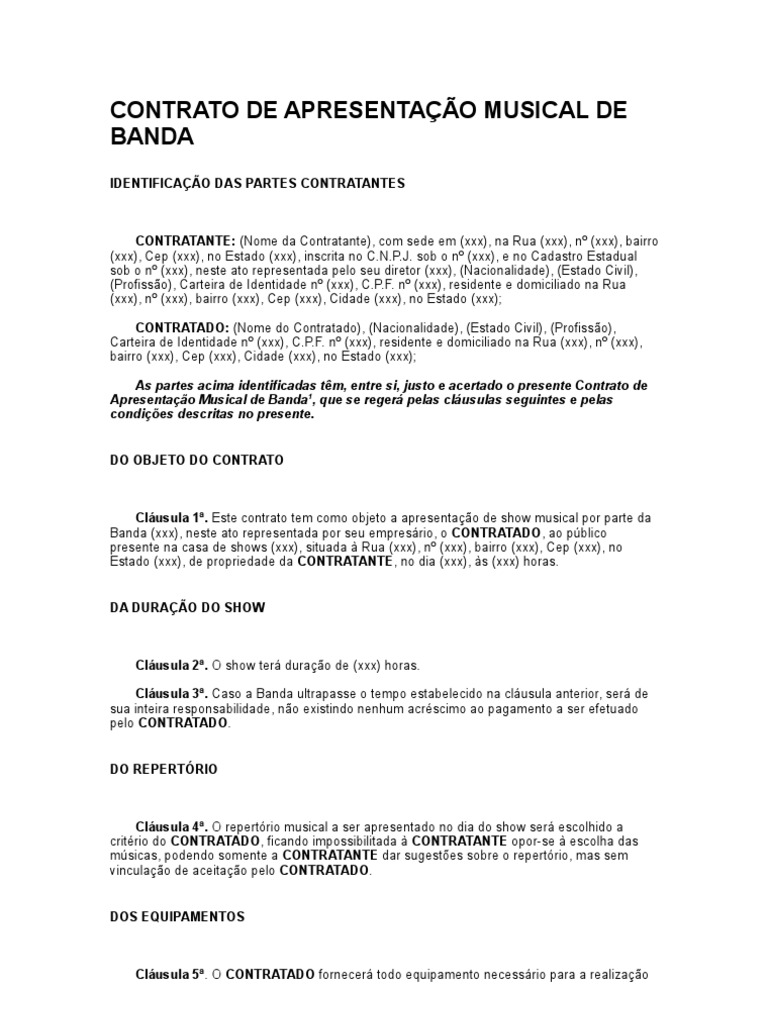 Contrato de Apresentação Musical de Banda | PDF | Business