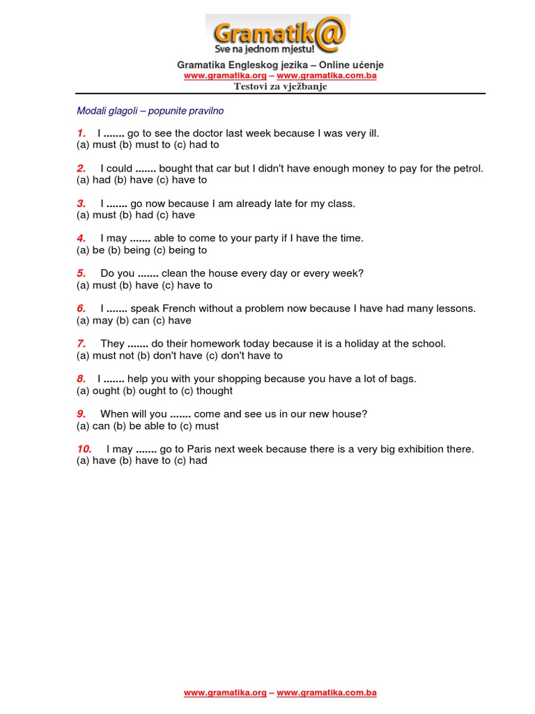 Test Modalni Glagoli 1