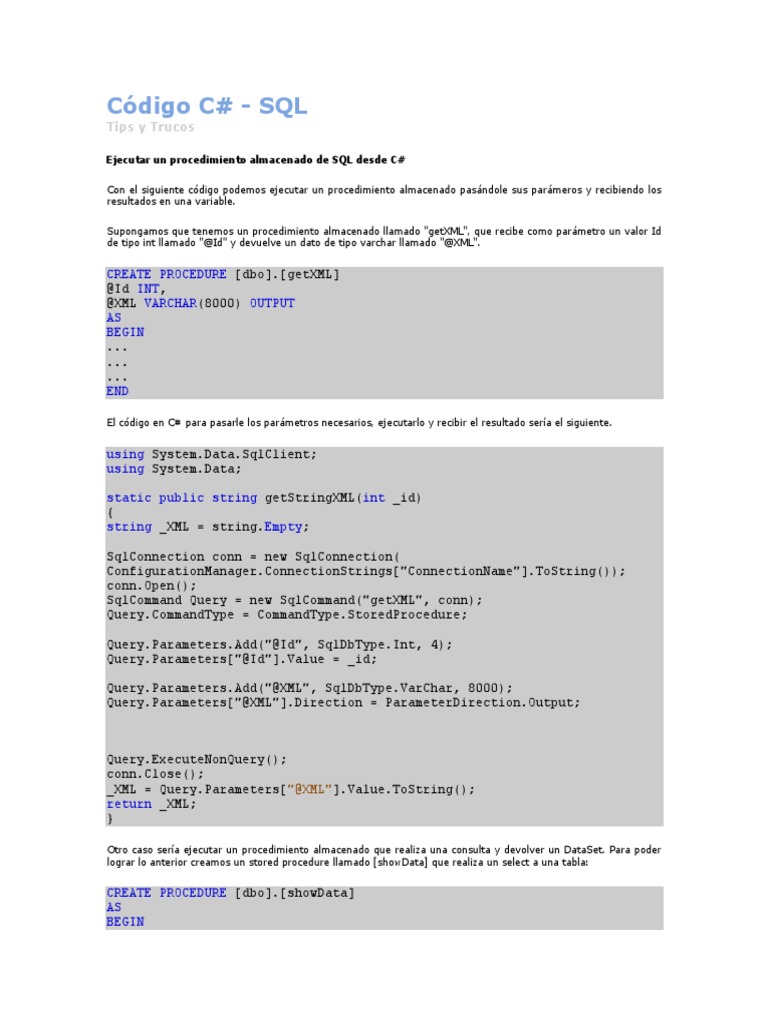 Stored Procedures C PDF SQL Tabla (base de datos)