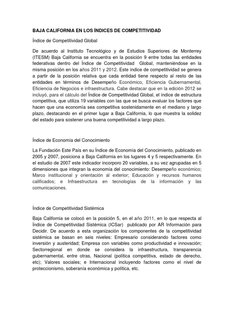 Baja California en Los Índices de Competitividad | PDF | Competitividad ...
