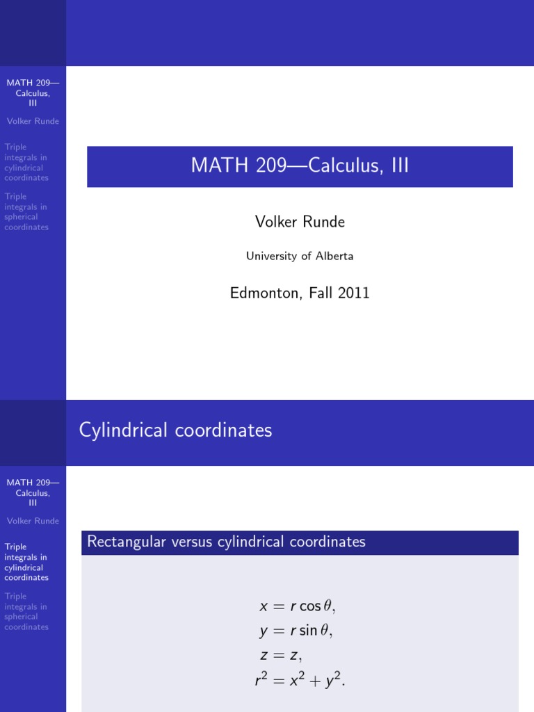 Triple Integrals in Cylindrical and Spherical Coordinates | PDF ...