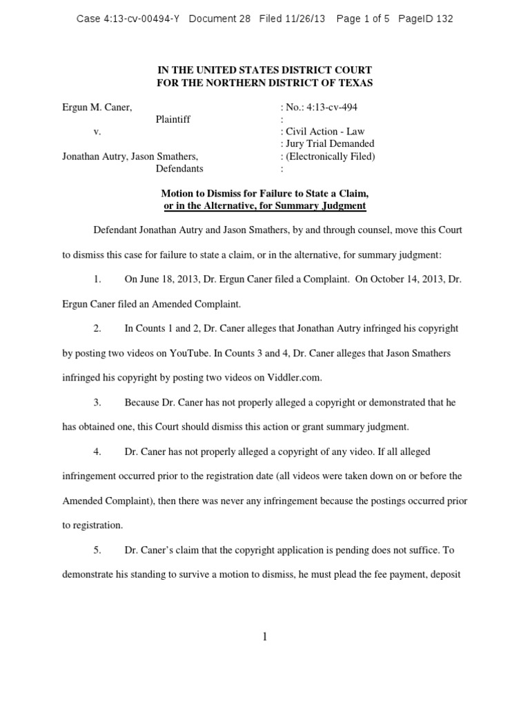 Caner vs. Autry Et Al. Motion To Dismiss For Failure To State A Claim