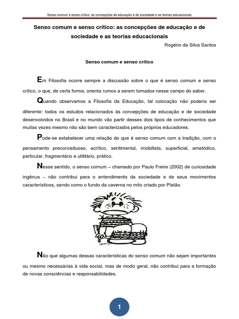 Educação: Senso Comum vs. Crítico | PDF | Sociologia | Estado
