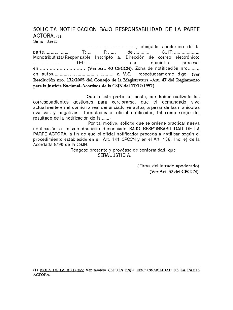 Solicitud de Notificación por Parte Actora | PDF