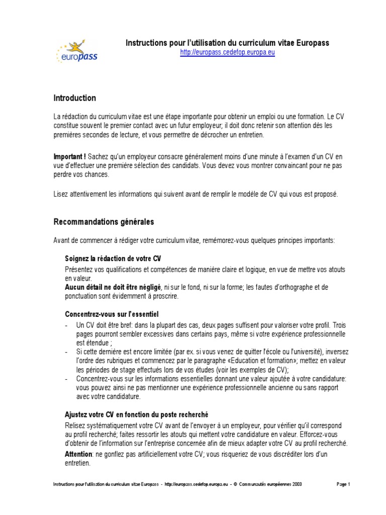 CV Instructions | PDF | Informatique et technologies de l'information
