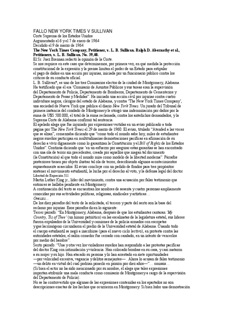 Fallo New York Times V Sullivan | PDF | James Madison | Caso de ley