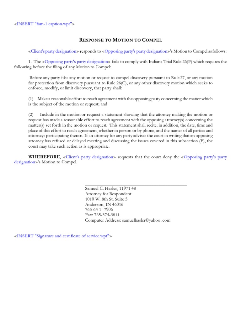 Response to Motion to Compel Indiana | PDF