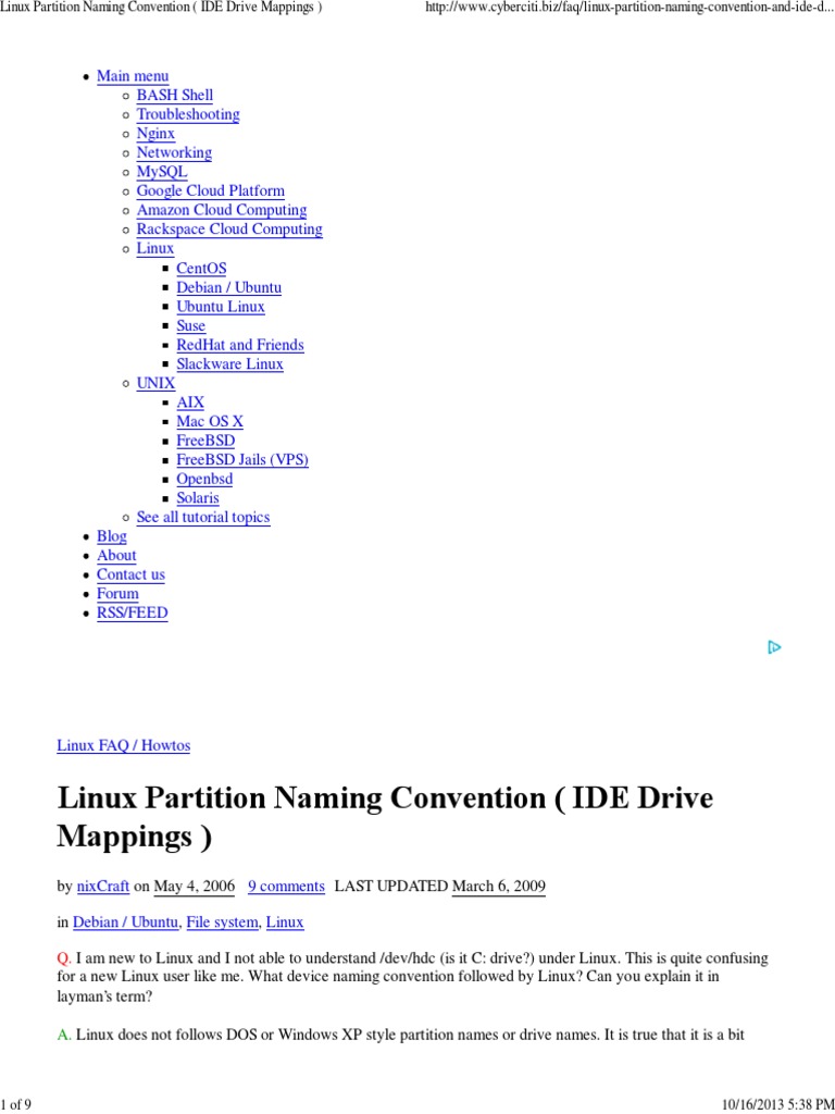 Linux Partition Naming Convention (IDE Drive Mappings) PDF Linux