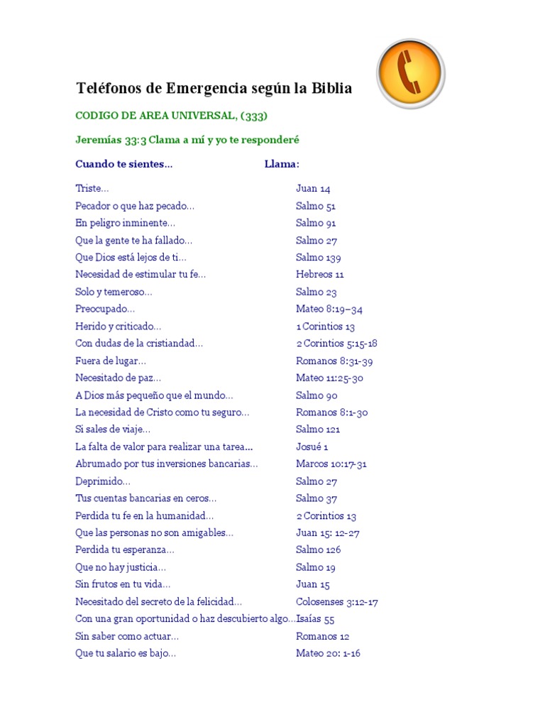 Teléfonos de Emergencia Según La Biblia | PDF