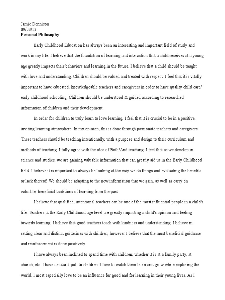 My Personal Philosophy Early Childhood Education Learning