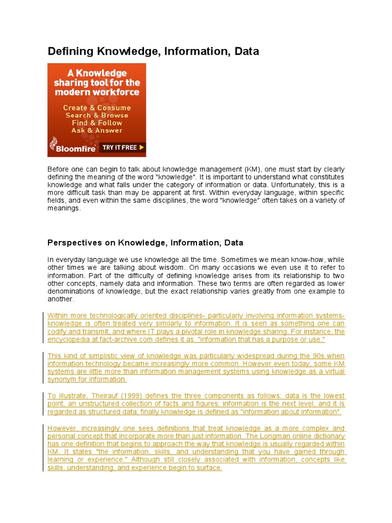 Understanding Knowledge vs. Information | PDF