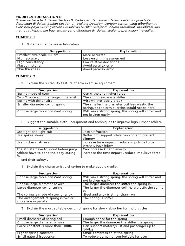 Physics Modifications Questions and Decision Making For Section B and C ...