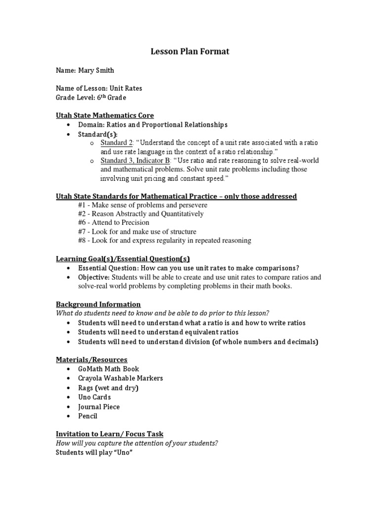 Math Project 6 - Math Lesson Plan | PDF | Fraction (Mathematics) | Ratio
