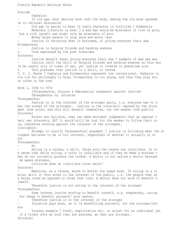 Plato's Republic: Justice Analysis Notes | PDF | Justice | Crime & Violence