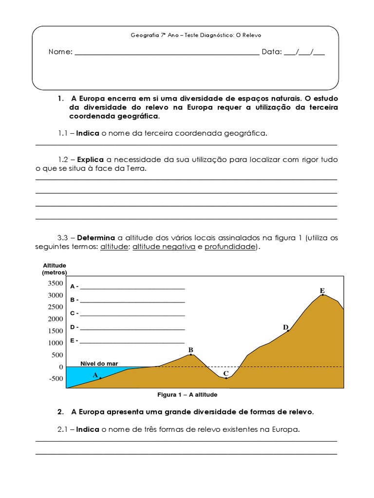 7° Geografia Teste Diagnóstico - O Relevo | PDF | Ciências e Matemática, image size:768x1024