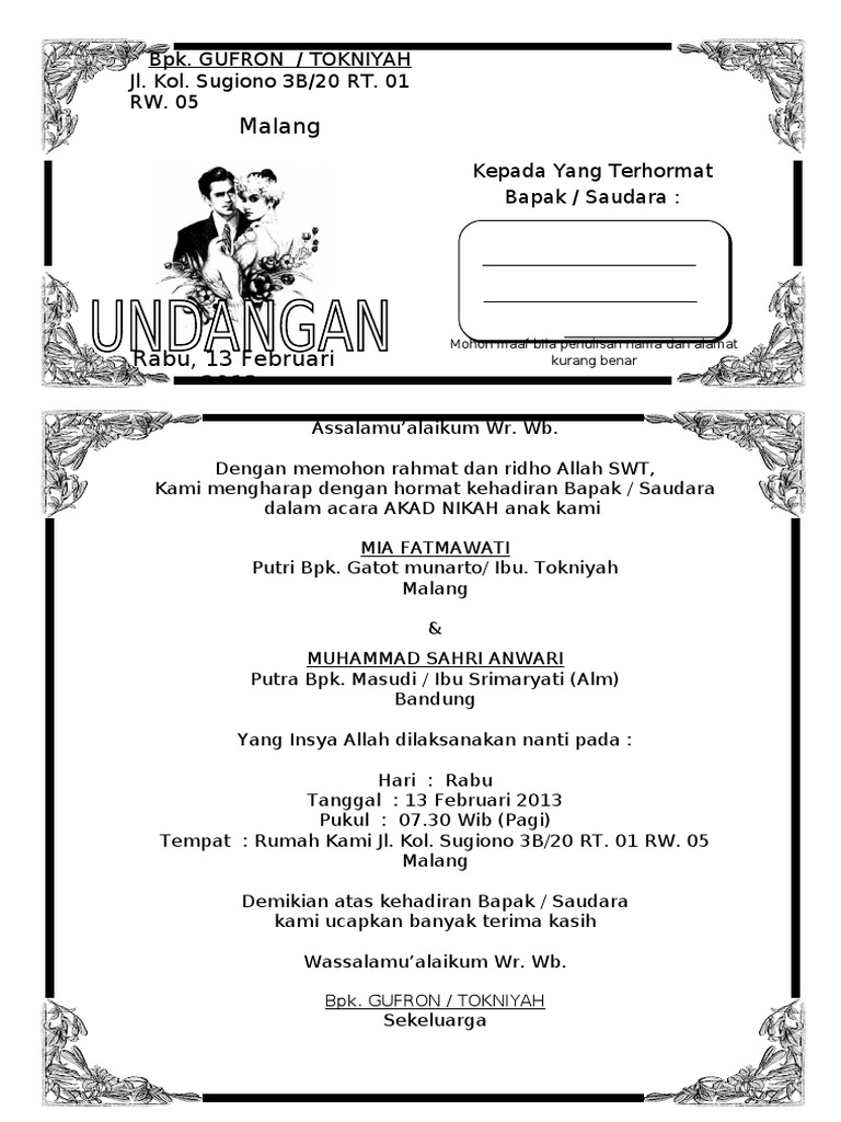 850+ Contoh Undangan Walimahan Gratis Terbaru