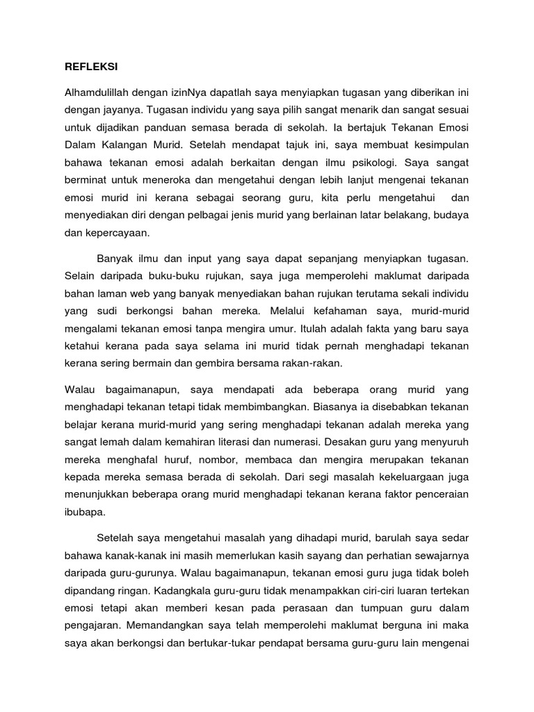 Contoh Refleksi Tugasan Pdf