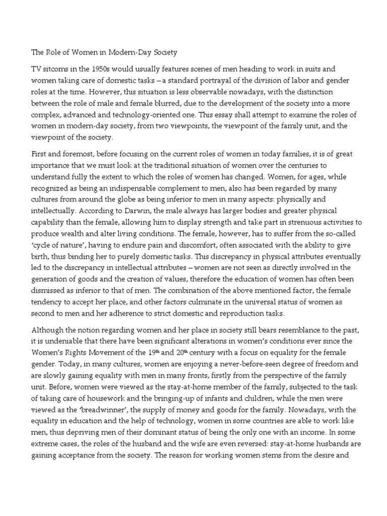 The Role of Women in Modern-Day Society | PDF | Gender Role | Gender ...