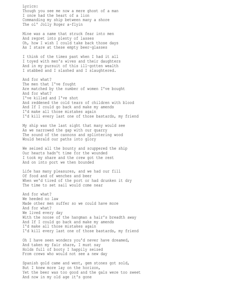 Lyrics For Alestorm S Song The Pirate Song