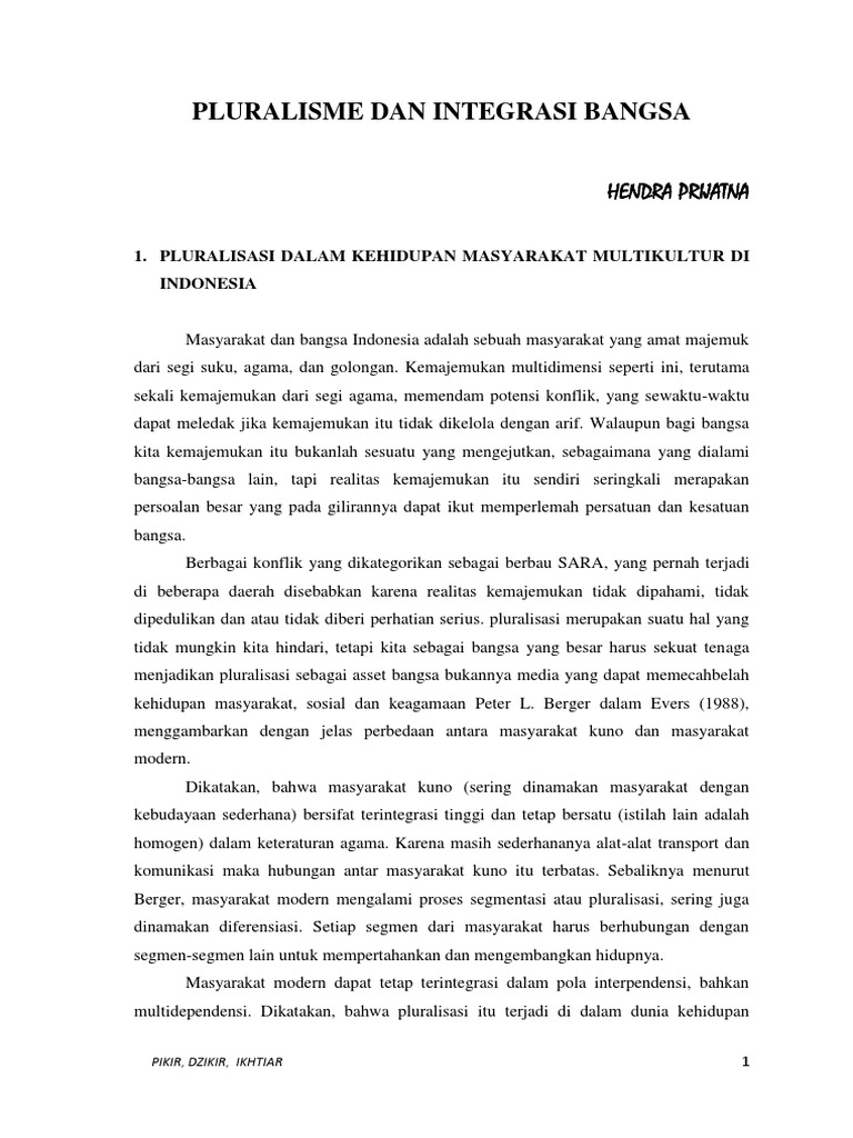Pluralisme Dan Integrasi Bangsa 1