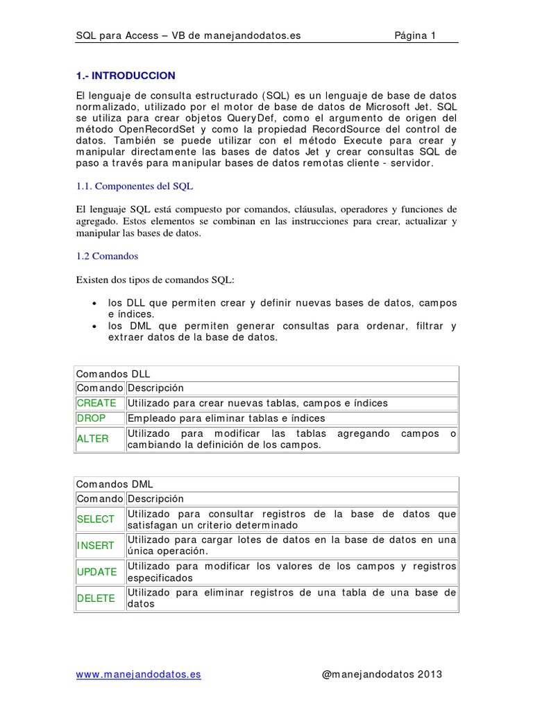 Tutorial SQL Manejandodatos - Esdsfsdf | PDF