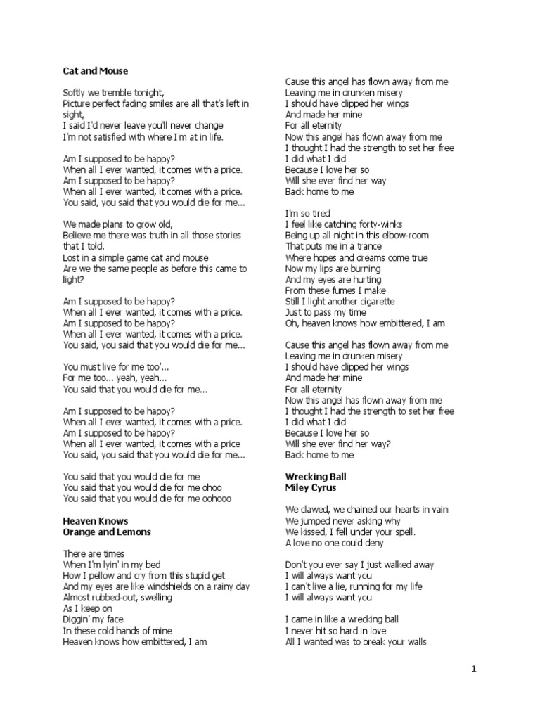 Lyrics | PDF | Leisure | Entertainment (General)