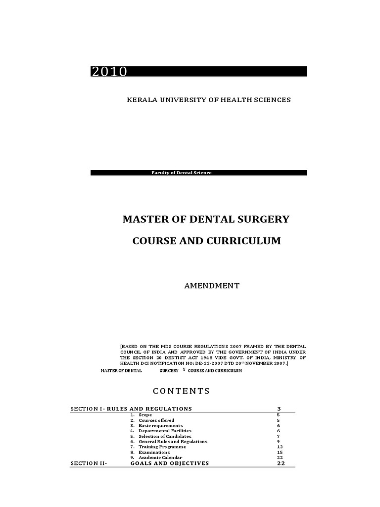 Kuhs Syllabus Word Dental Degree Postgraduate Education