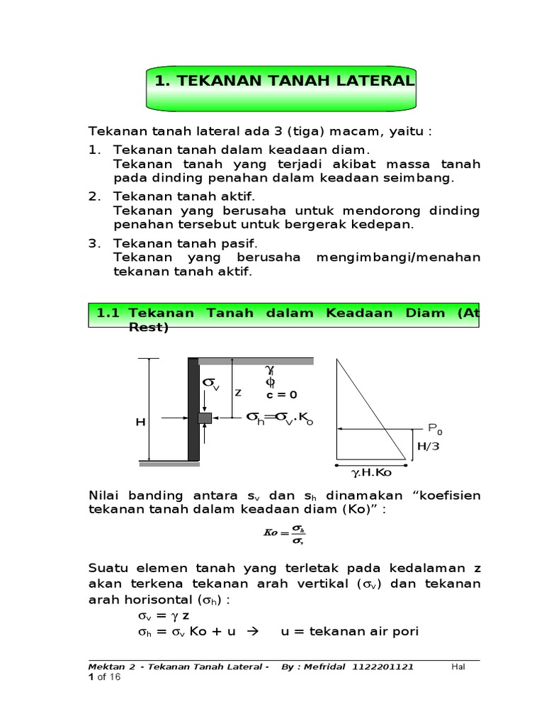 Tekanan Tanah Lateral | PDF