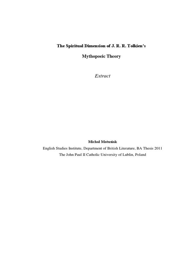 The Spiritual Dimension Of Jrr Tolkien S Mythopoesis Ba 2011 Pdf