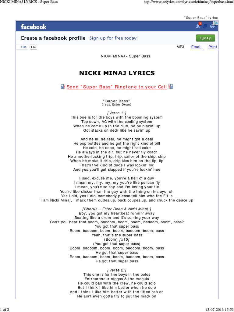 Nicki Minaj Super Bass Tekst