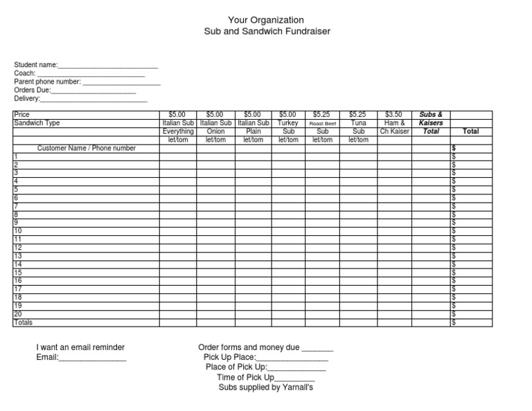 Your Organization Sub and Sandwich Fundraiser | PDF | Career & Growth ...