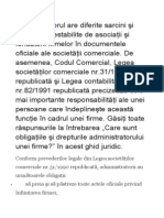 Administratorul Sarcini Şi Îndatoriri Prestabilite de Asociaţii Firmelor În Documentele Ale Societăţii Comerciale