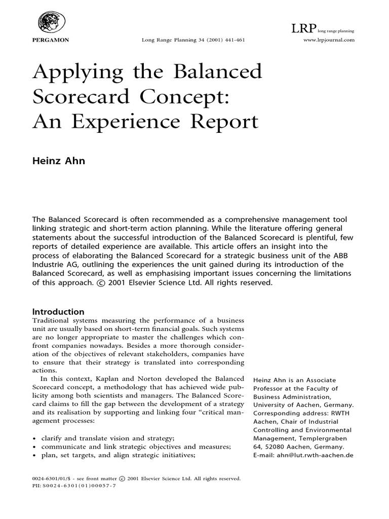 Implementing the Balanced Scorecard at ABB | PDF | Strategic Management ...