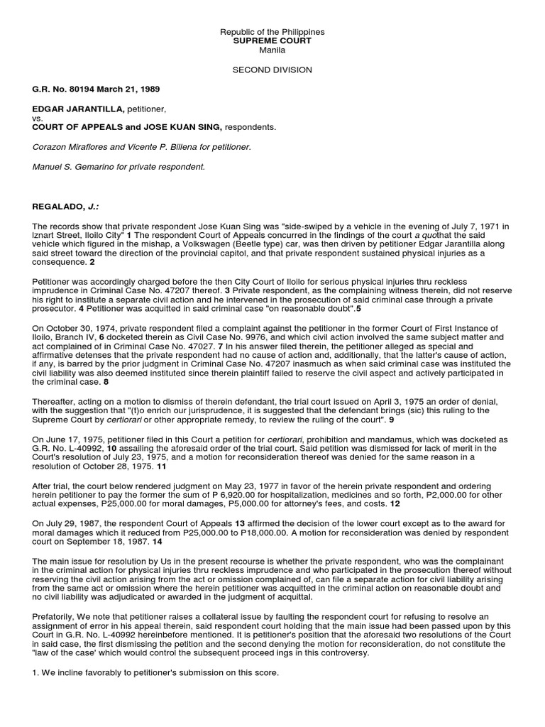 Supreme Court Ruling on Civil Liability | PDF