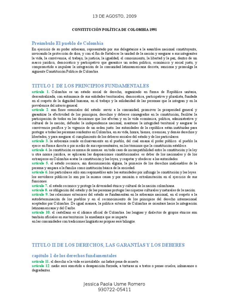 Constitución Política de Colombia 1991 | PDF | Derecho laboral ...