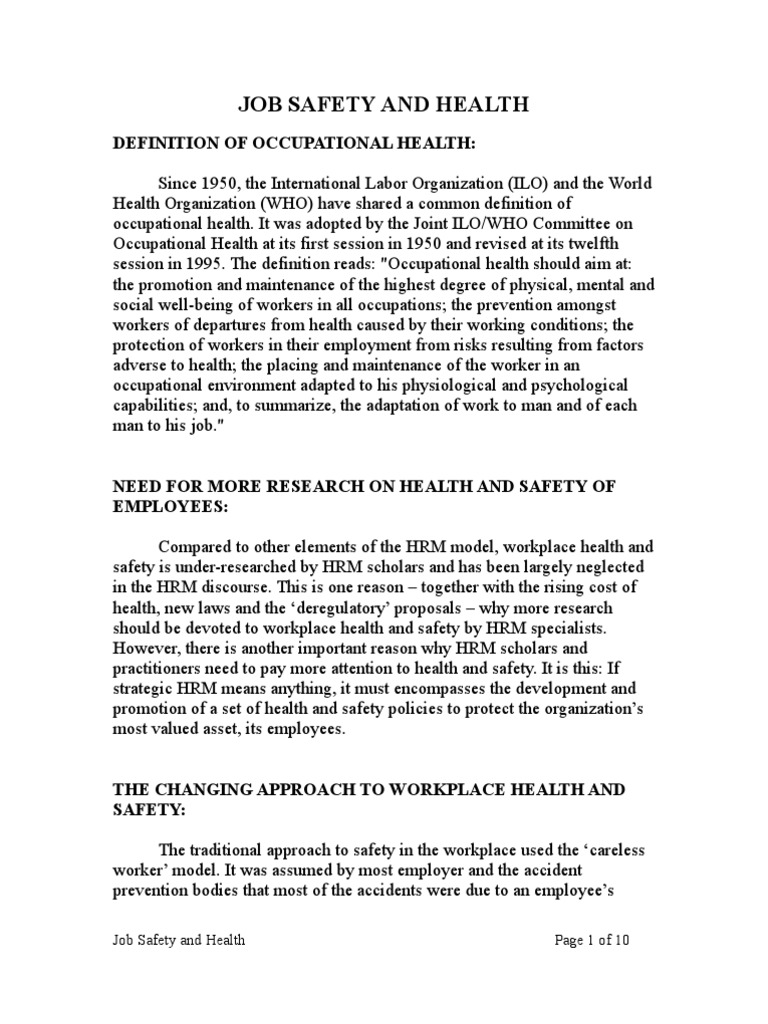 Job Safety and Health Occupational Safety And Health Safety