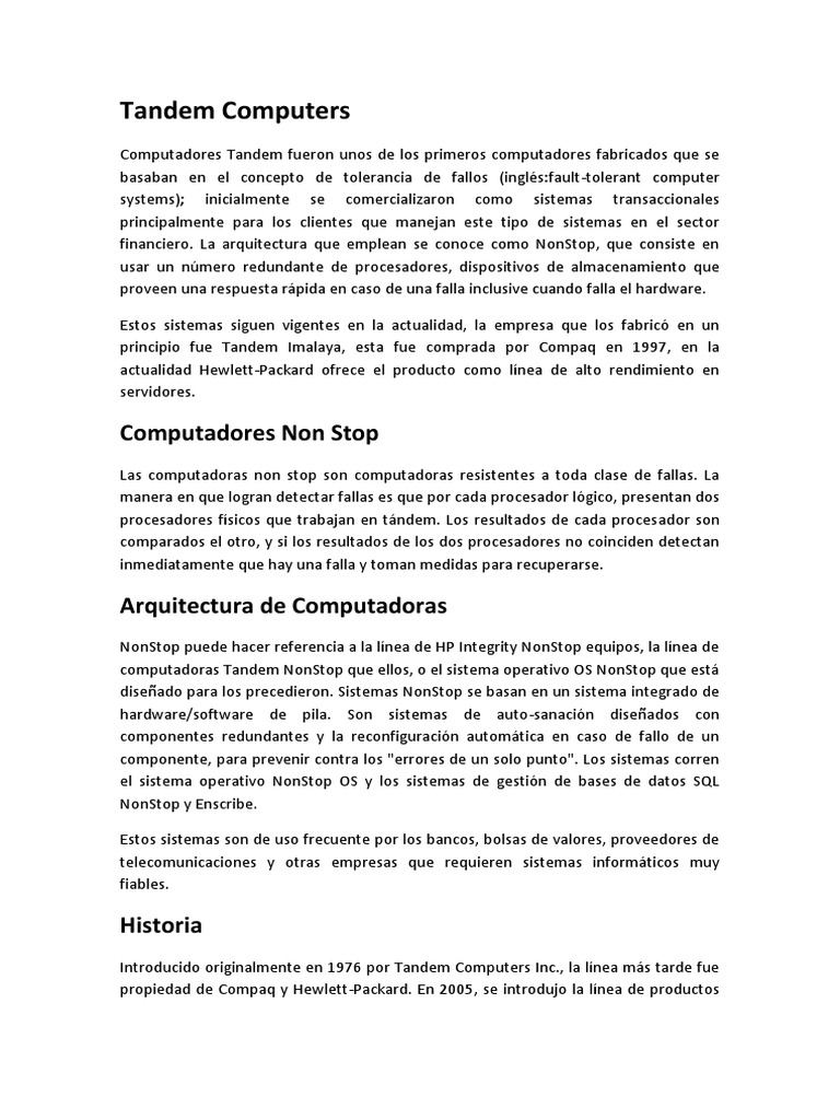Historia y Arquitectura de Tandem NonStop | PDF | Unidad Central de ...