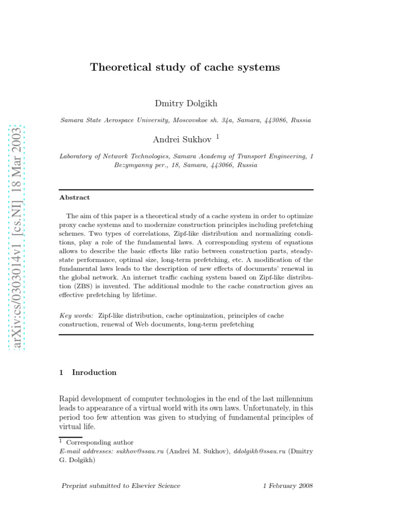 Theoretical Study of Cache Systems | PDF