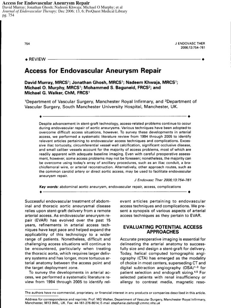 Access For Endovascular | PDF