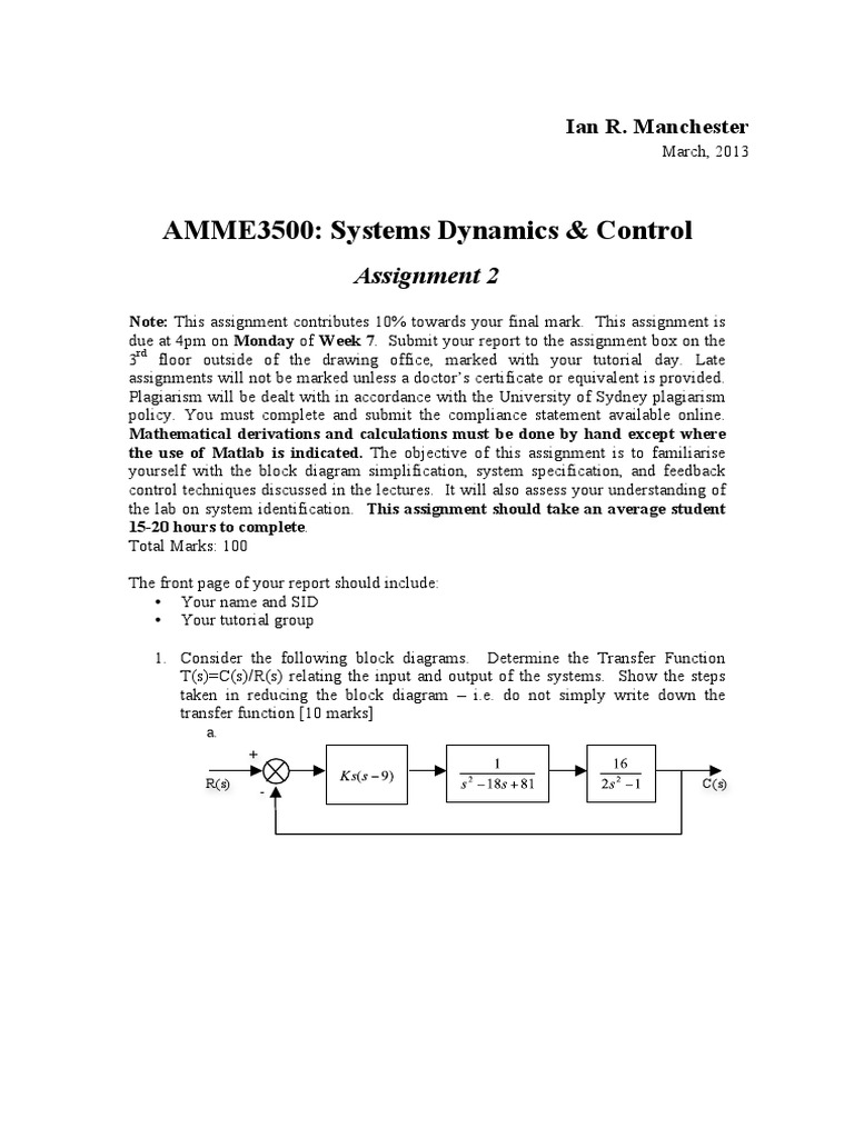 Engineering Control Systems Task | PDF | Torque | Systems Theory